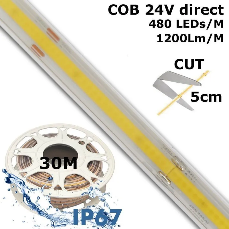 ▷ Buy LED Strips COB 24V 30m IP20 Indoor【Dimmables】- Factorled