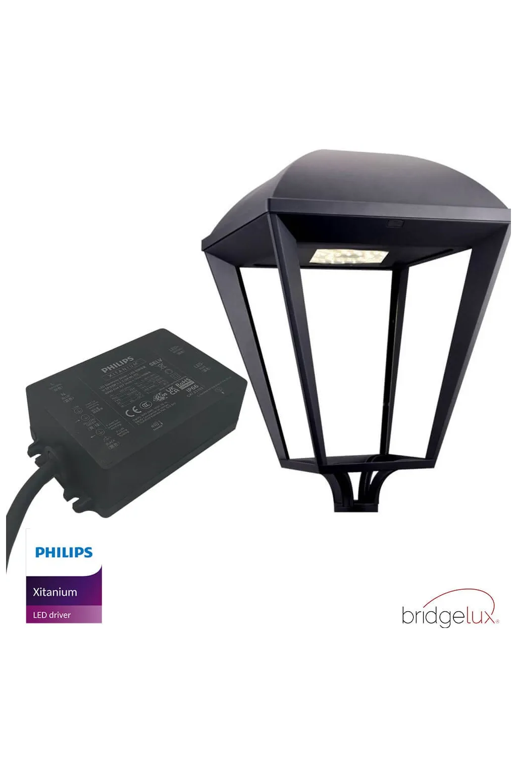 ▷Réverbère Extérieur Noir Philips VILLA ELITE 65W Bridgelux - Dimmable