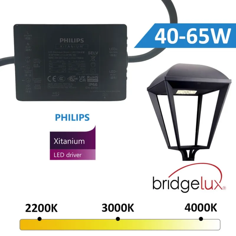 ▷Farol Rua Exterior Preto Philips VILLA ELITE 65W Bridgelux - Regulável