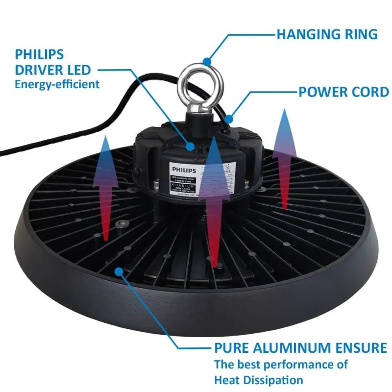 ▷ High Bay LED UFO 150W NEW ITALY | Driver PHILIPS | Dimmable 1-10V