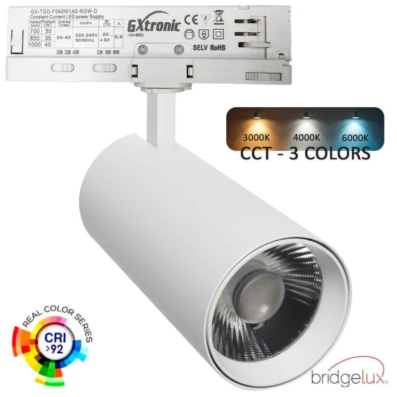 Spot LED 40W à 30W NEW MAYA Blanc Rail TRIPHASÉ Lumière sélectionnable CCT