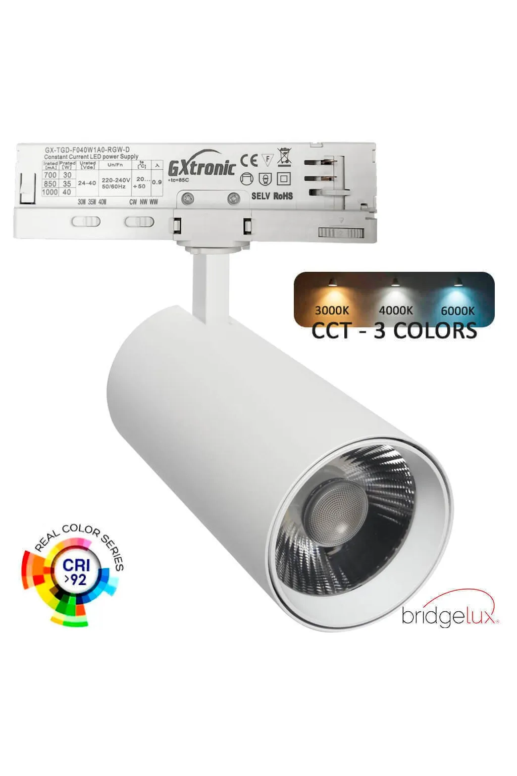 40W to 30W LED Tracklight NEW MAYA White 3-PHASE Selectable CCT Light