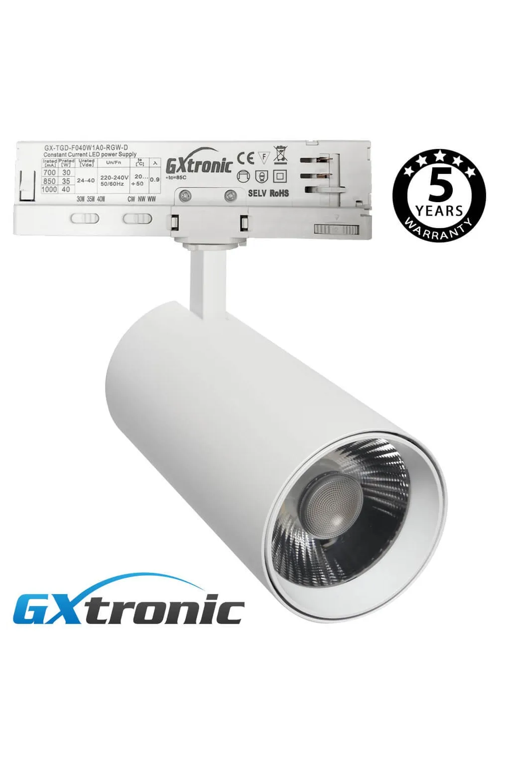 Foco LED 40W a 30W NEW MAYA Blanco Carril TRIFÁSICO Luz Seleccionable CCT