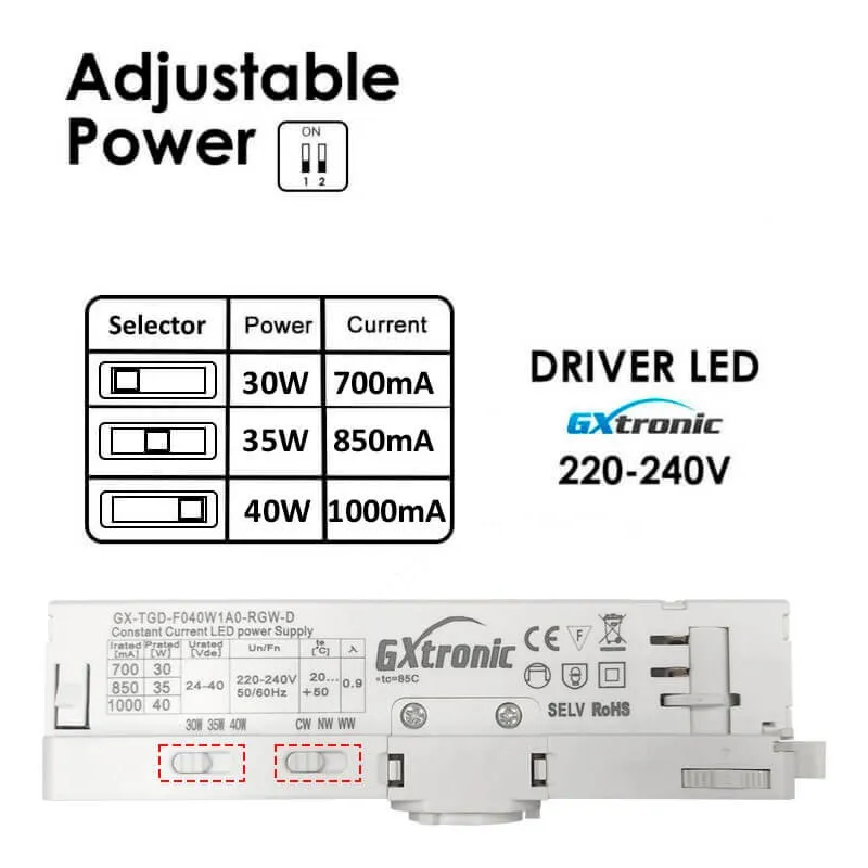 Spot LED 40W à 30W NEW MAYA Blanc Rail TRIPHASÉ Lumière sélectionnable CCT