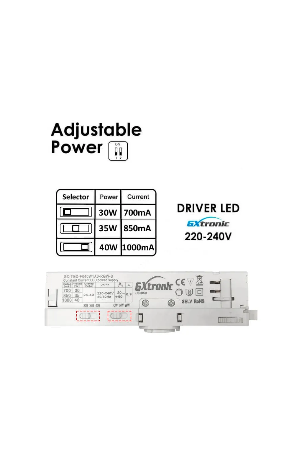 40W to 30W LED Tracklight NEW MAYA White 3-PHASE Selectable CCT Light