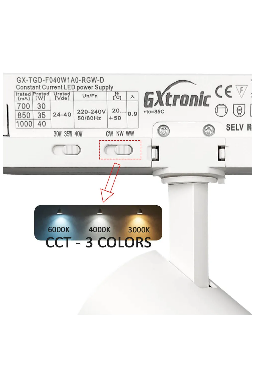 40W to 30W LED Tracklight NEW MAYA White 3-PHASE Selectable CCT Light