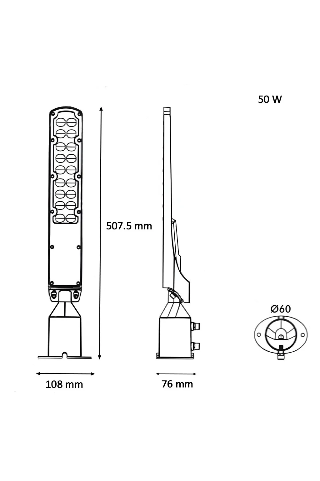 ▷ Lampione a LED nero AREA FLEX orientabile OSRAM Chip - Outdoor IP65 50W