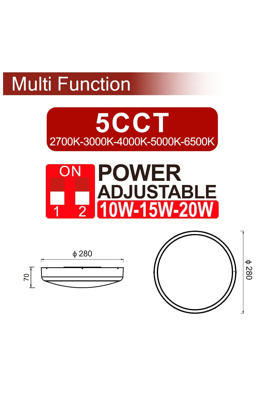 ▷ Radar Sensor Circular Ceiling Light 20W 28cm | Selectable Light 5CCT