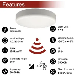 ▷ Radar Sensor Circular Ceiling Light 20W 28cm | Selectable Light 5CCT