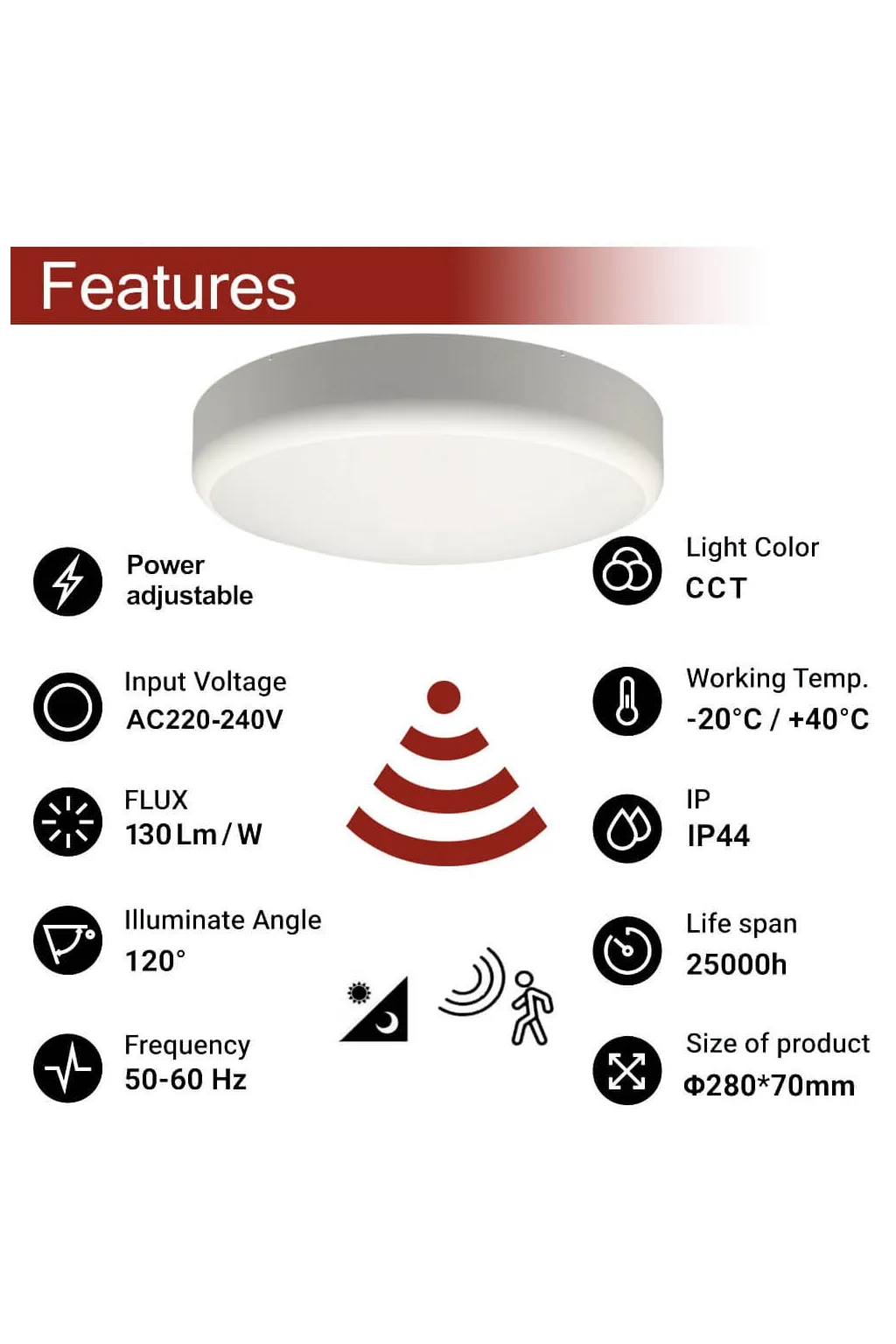 ▷ Radar Sensor Circular Ceiling Light 20W 28cm | Selectable Light 5CCT