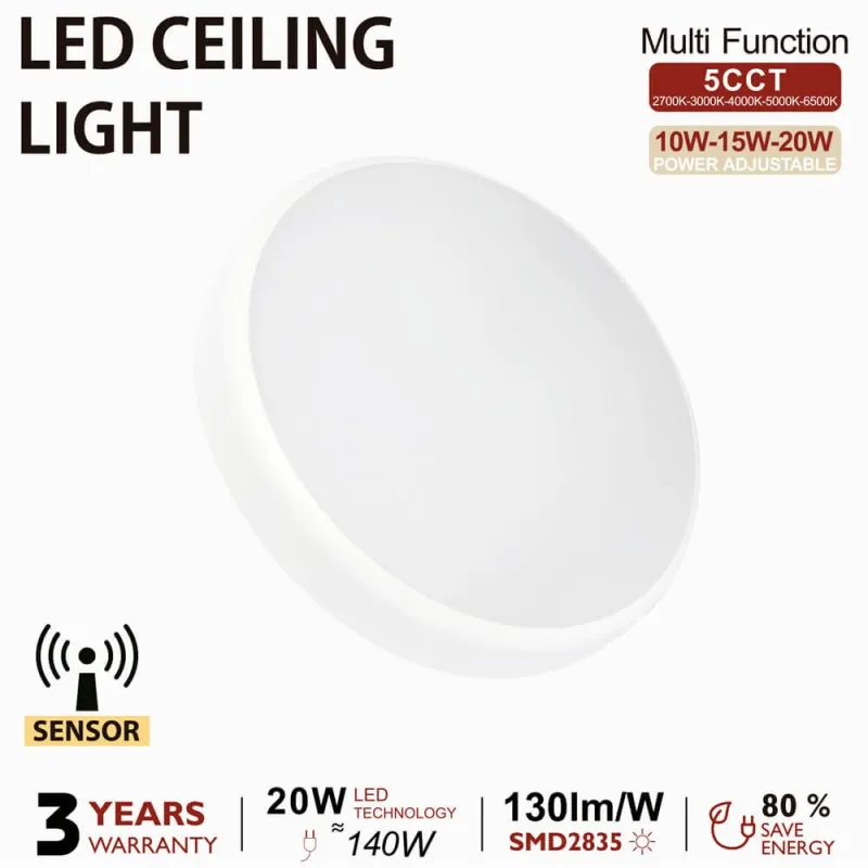 ▷ Radar Sensor Circular Ceiling Light 20W 28cm | Selectable Light 5CCT