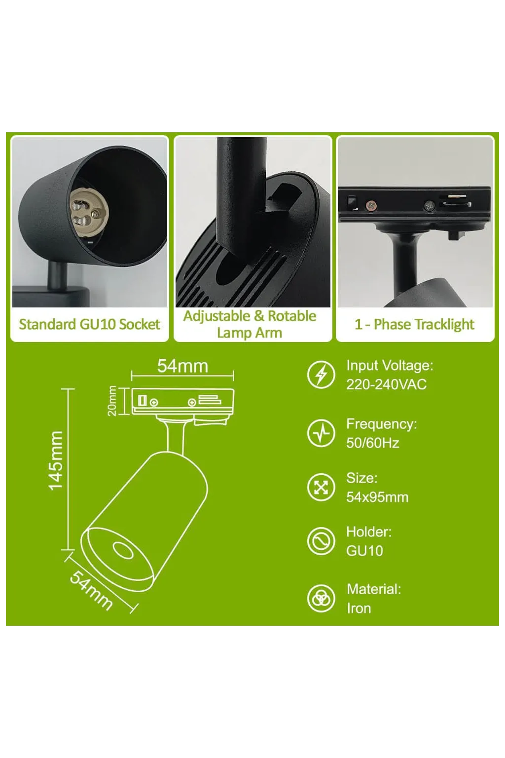 ▷ EMMEN Track Light Black 1-Phase | Addressable, for GU10