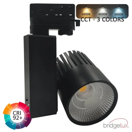 ▷ Acheter Spot LED Noir Rail Triphasé 40W GRAZ | 3CCT Lumiére CRI+92