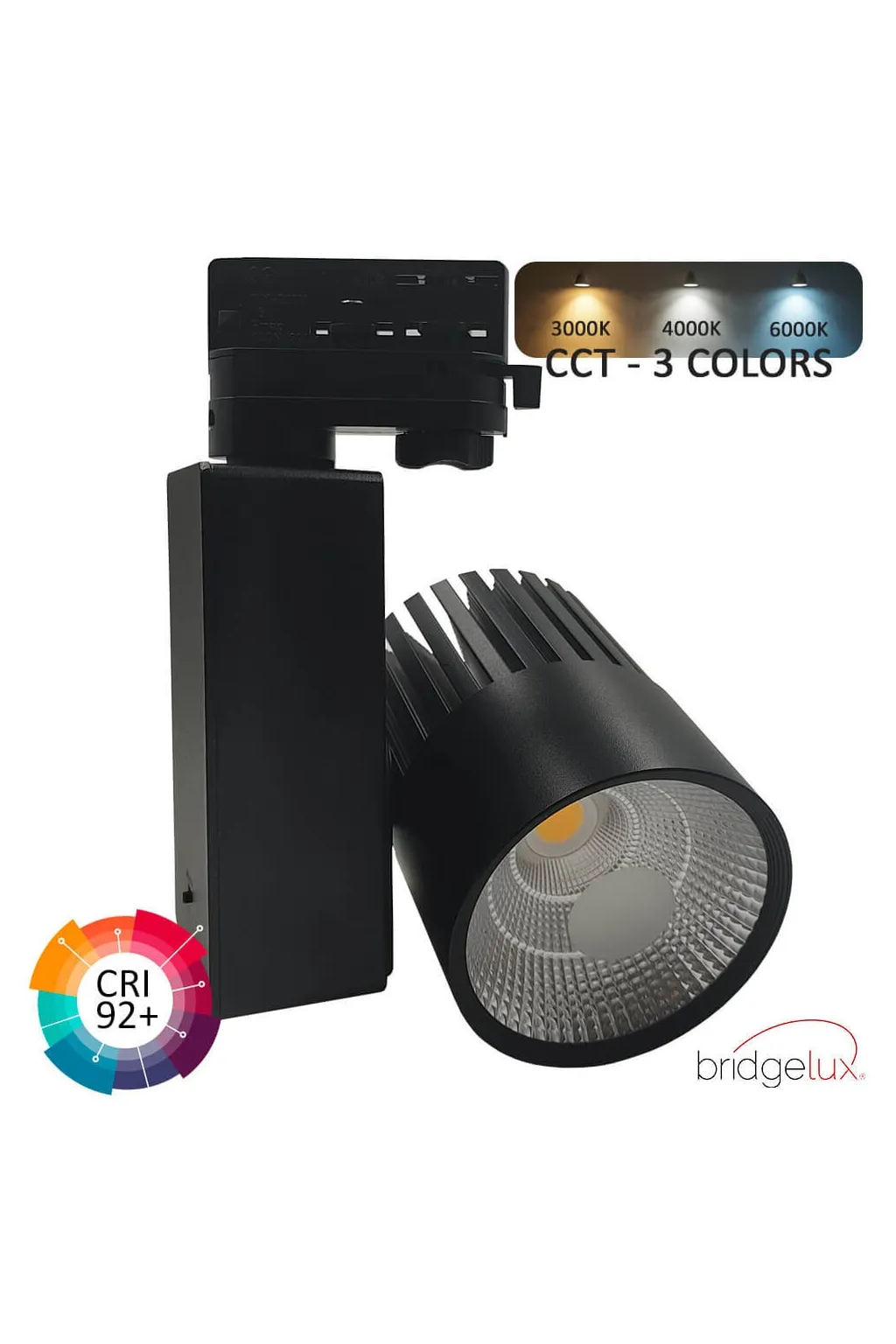 ▷ Acheter Spot LED Noir Rail Triphasé 40W GRAZ | 3CCT Lumiére CRI+92