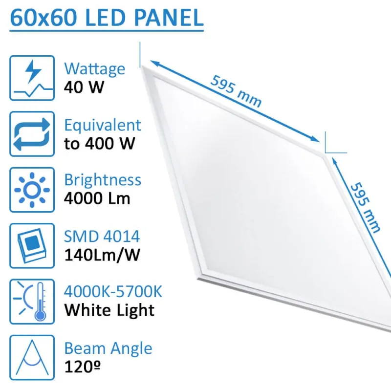 ▷ Pack 10 60x60 40W LED Panels for Removable Ceilings | Philips Driver