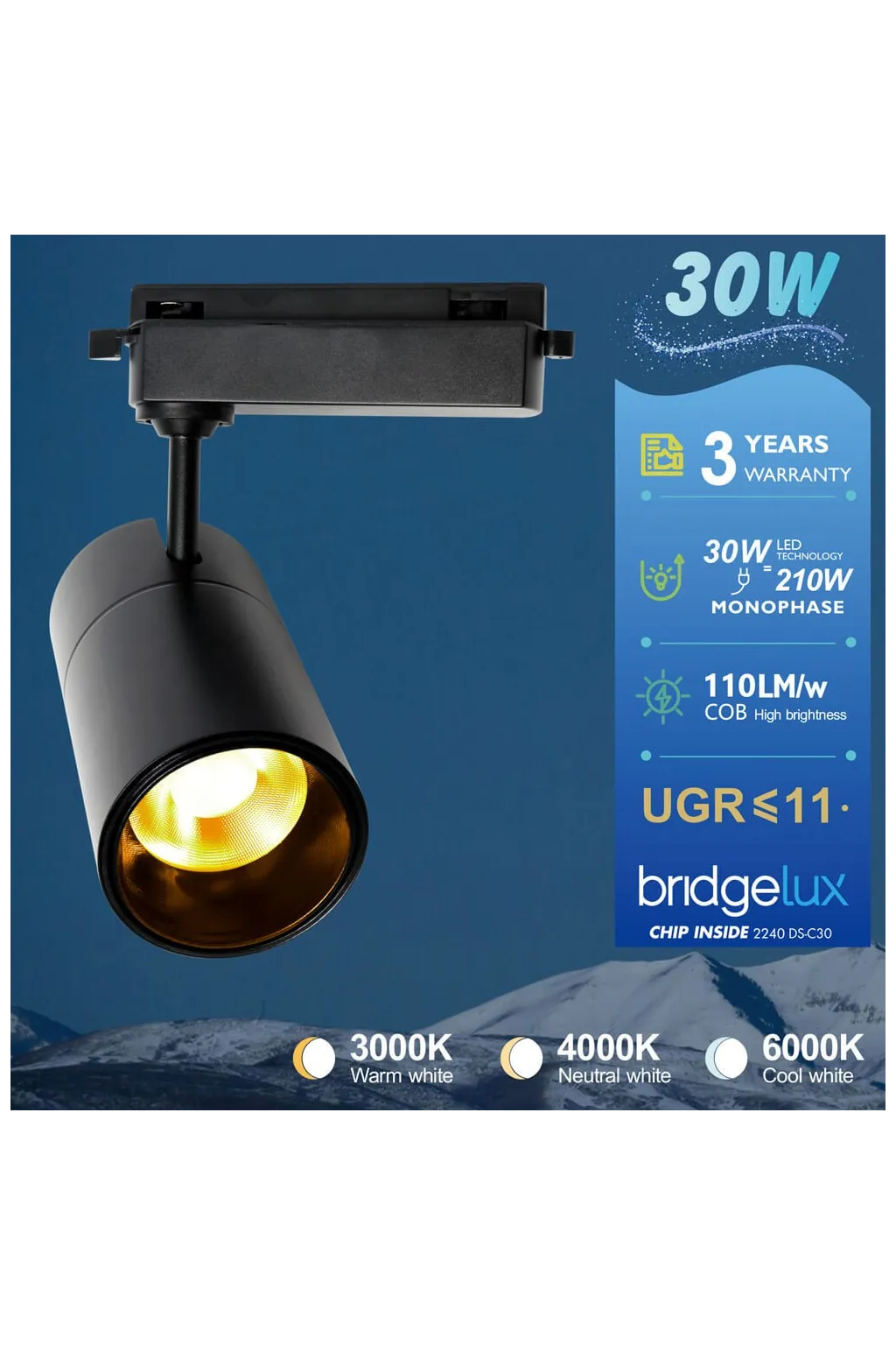 ▷ Buy LED Tracklight 30W PARMA White Single-Phase - CCT - CRI+92