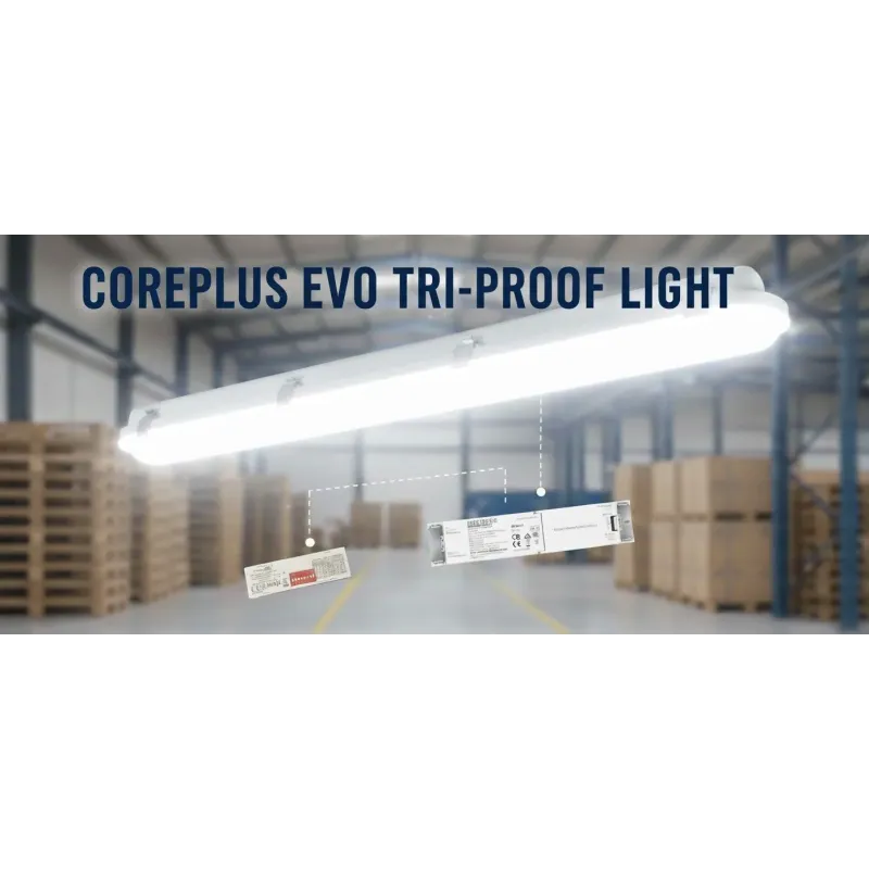 ▷ Plafoniera LED Stagna COREPLUS EVO 150cm 55W | Luce Emergenza + Sensore Radar