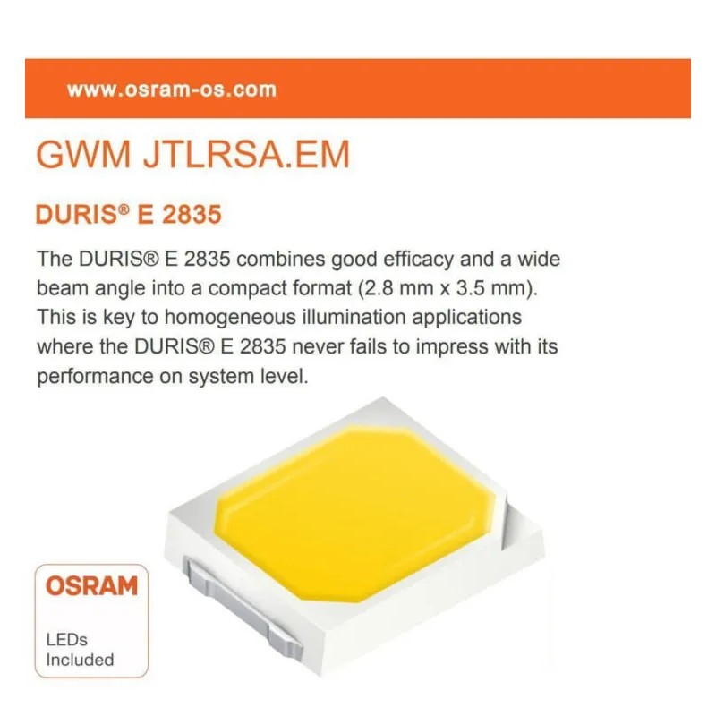 Technical card OSRAM DURIS E 2835 chip with high luminous efficacy for 18W LED slim panel