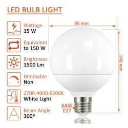 Bombilla LED Globo 15W G95 300º E27 - OSRAM CHIP DURIS E 2835