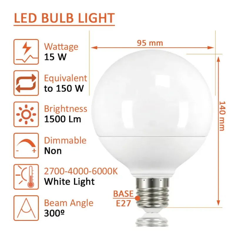 Bombilla LED Globo 15W G95 300º E27 - OSRAM CHIP DURIS E 2835