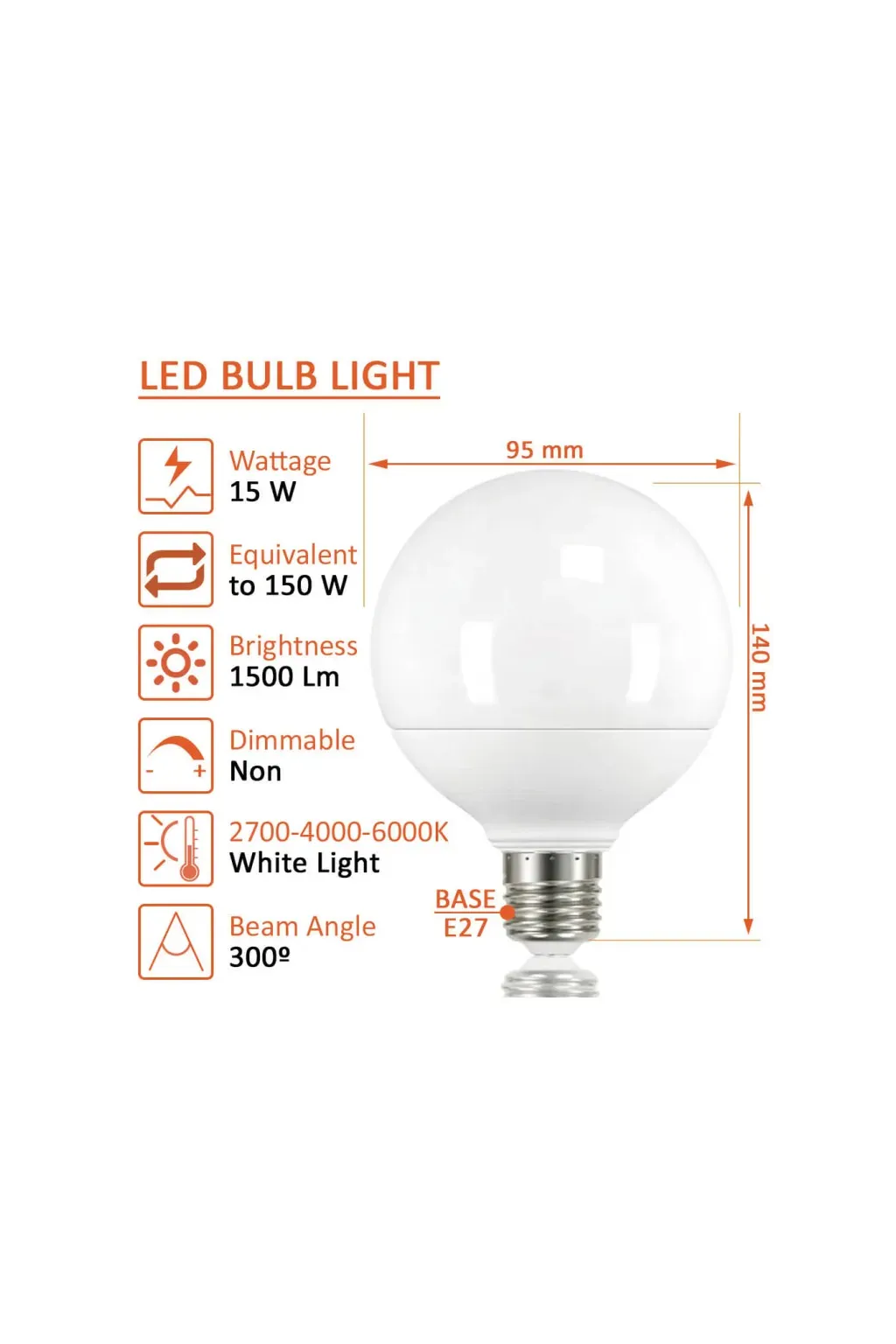 Bombilla LED Globo 15W G95 300º E27 - OSRAM CHIP DURIS E 2835