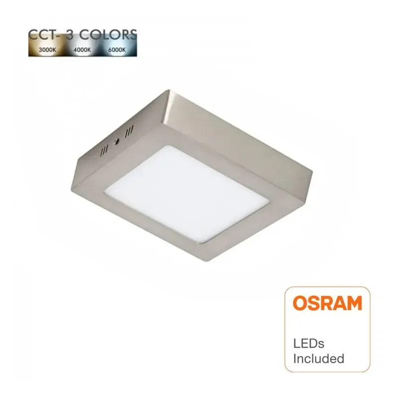 Plafonnier LED Carré Surface 8W IP44 Inox 3CCT | Ibérica