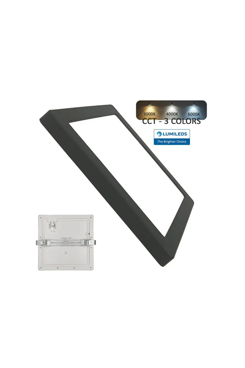 Downlight + LED ceiling - square- Moss black LumiledS - 18W Adjustable - CCT Selectable color