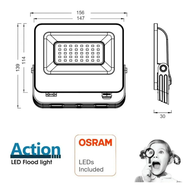 Foco Proyector LED 30W - ACTION PRO - OSRAM CHIP DURIS E2835