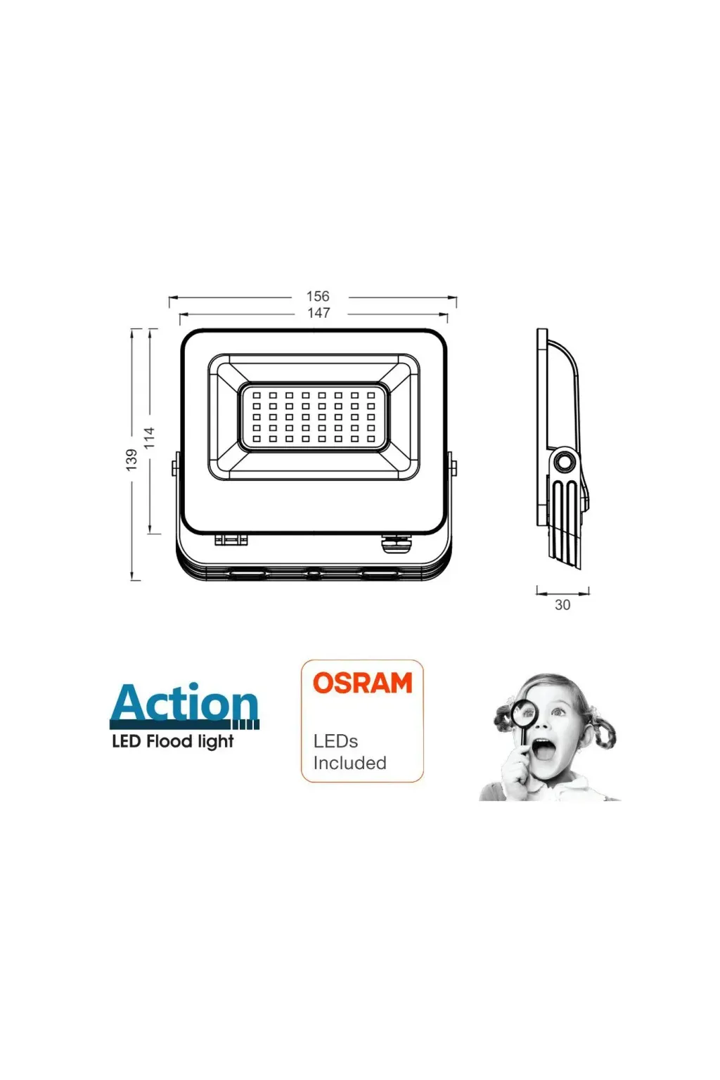 Focus LED Projector 30W - Action Pro - Osram Chip Duris E2835