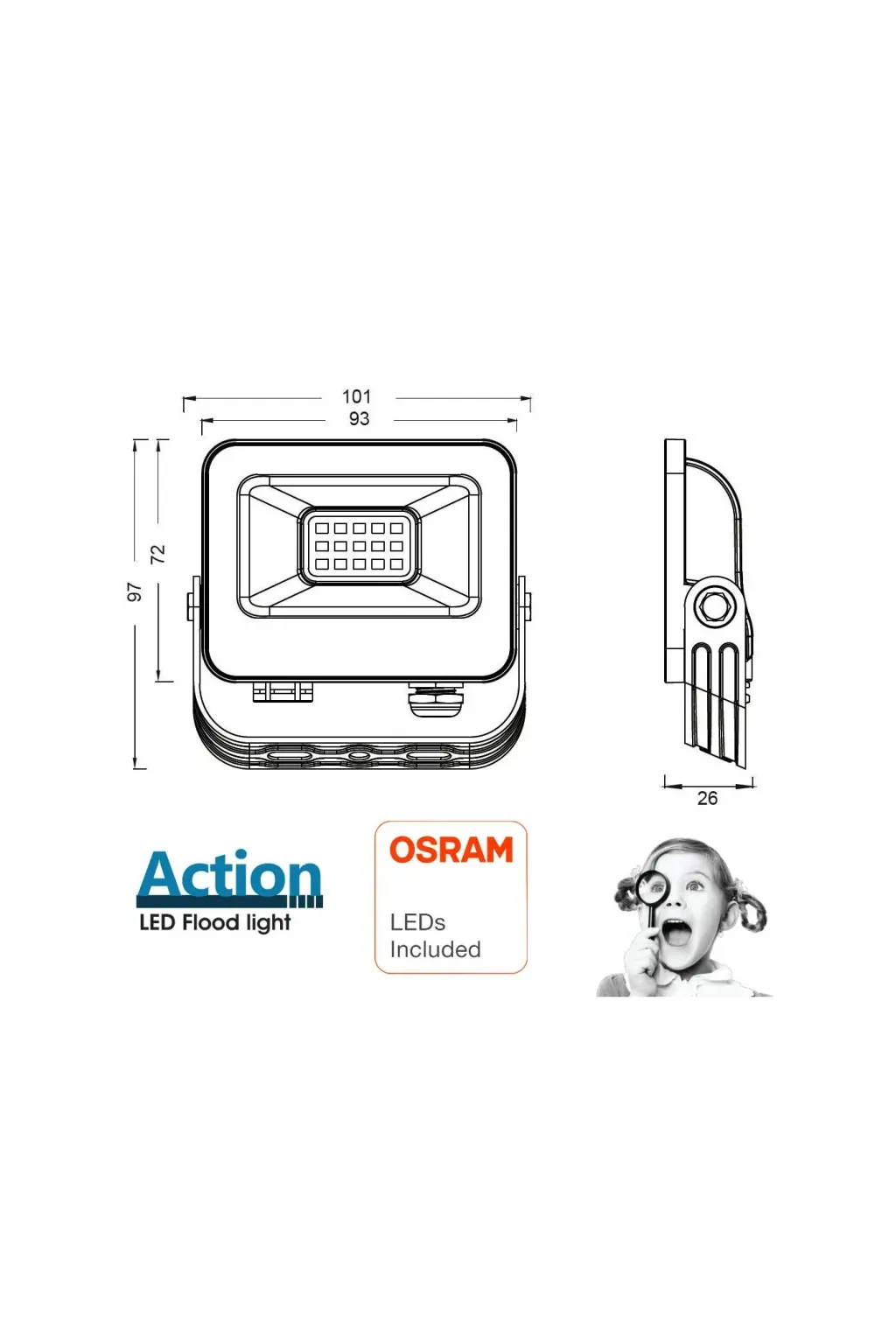 Focus LED 10W projector - Action Pro - Osram Chip