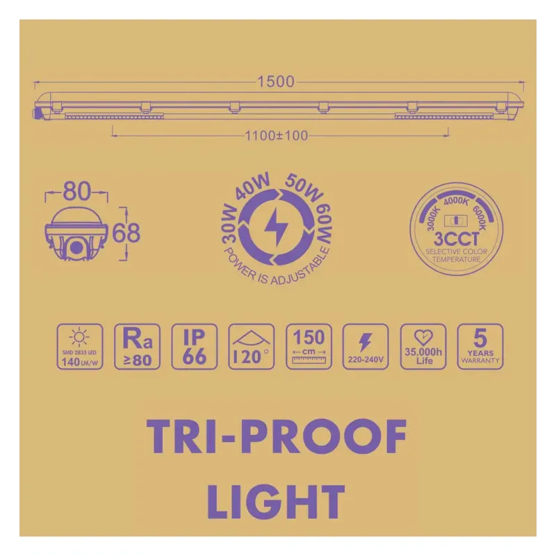 Écran étanche LED 60 W GXtronic 150 cm | SMD2835 OSRAM CHIP 3CCT | IP66