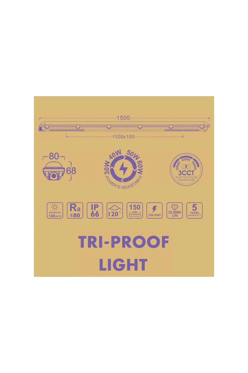 Écran étanche LED 60 W GXtronic 150 cm | SMD2835 OSRAM CHIP 3CCT | IP66