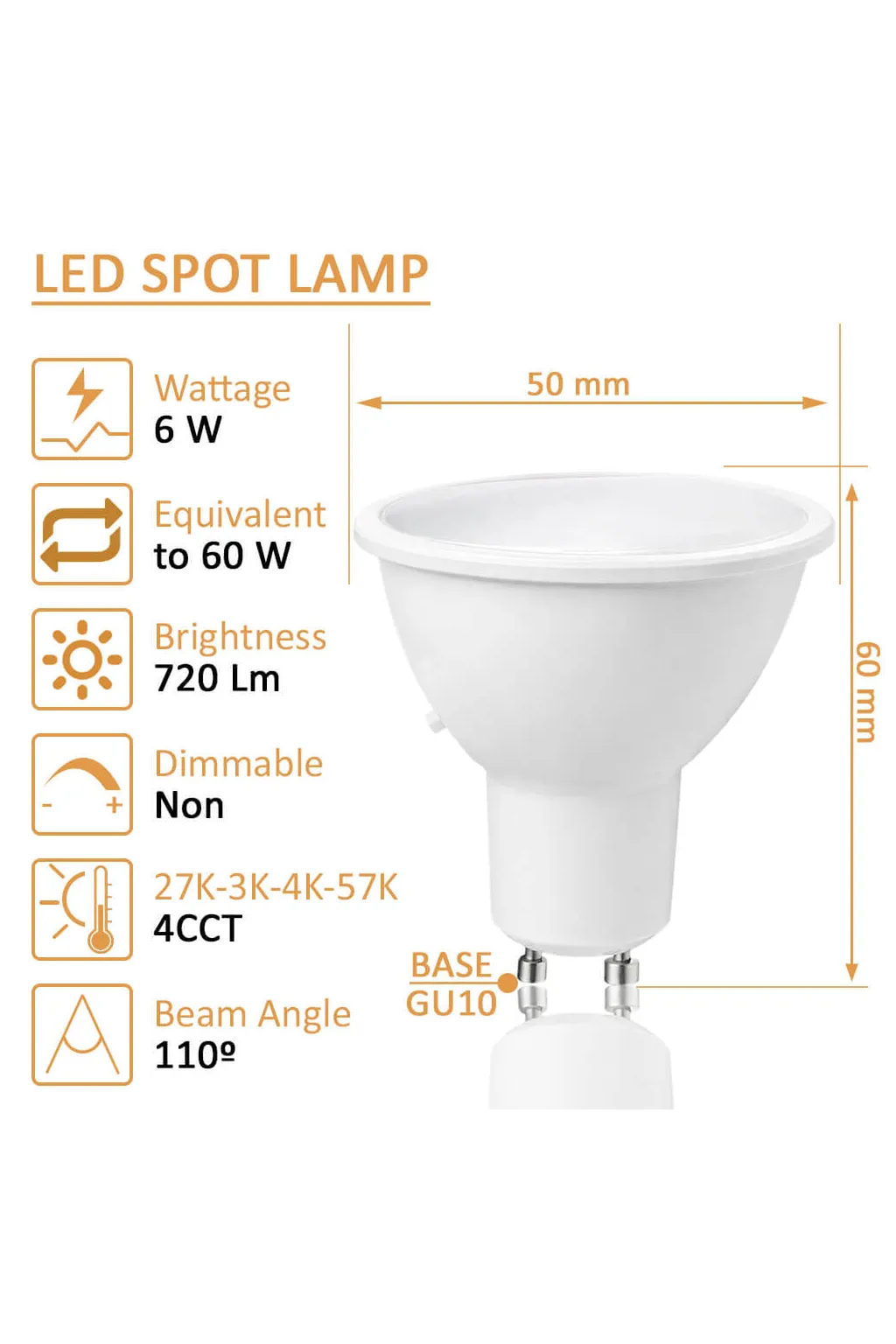 Dicroica LED 6W GU10 110° - 4CCT - OSRAM CHIP DURIS E 2835