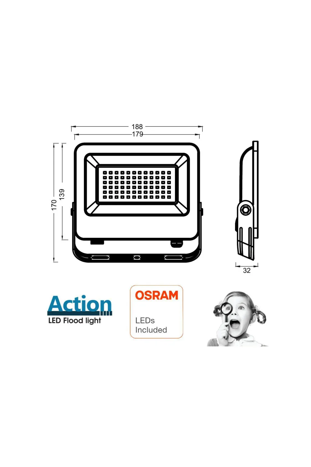 Focus LED 50W projector - Action Pro - Osram Chip Duris E2835