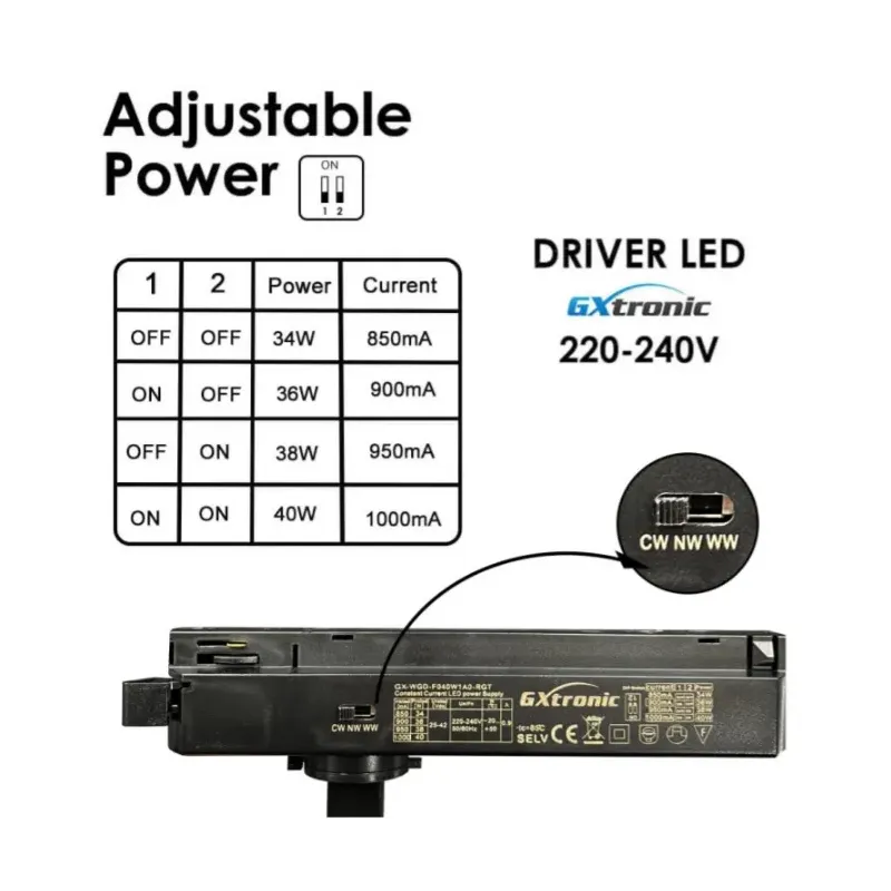 Spot LED Rail 40W-34W NEW MAYA Noir CRI 92 | Ibérica