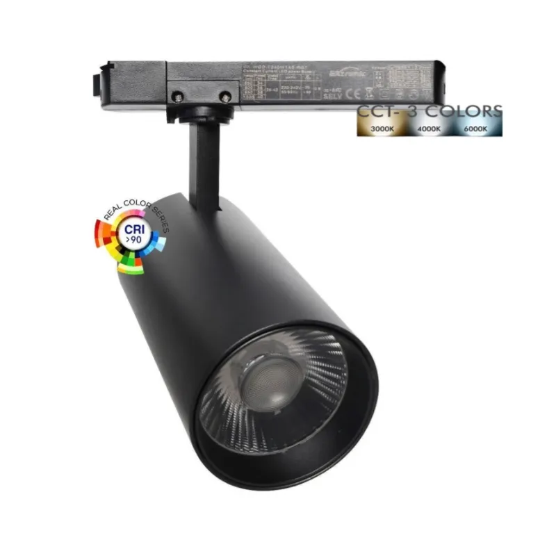 Focus LED 40W - 34W New Maya Black Single-phase lane - CRI + 92 - UGR13 -High Lumen 140lm / W