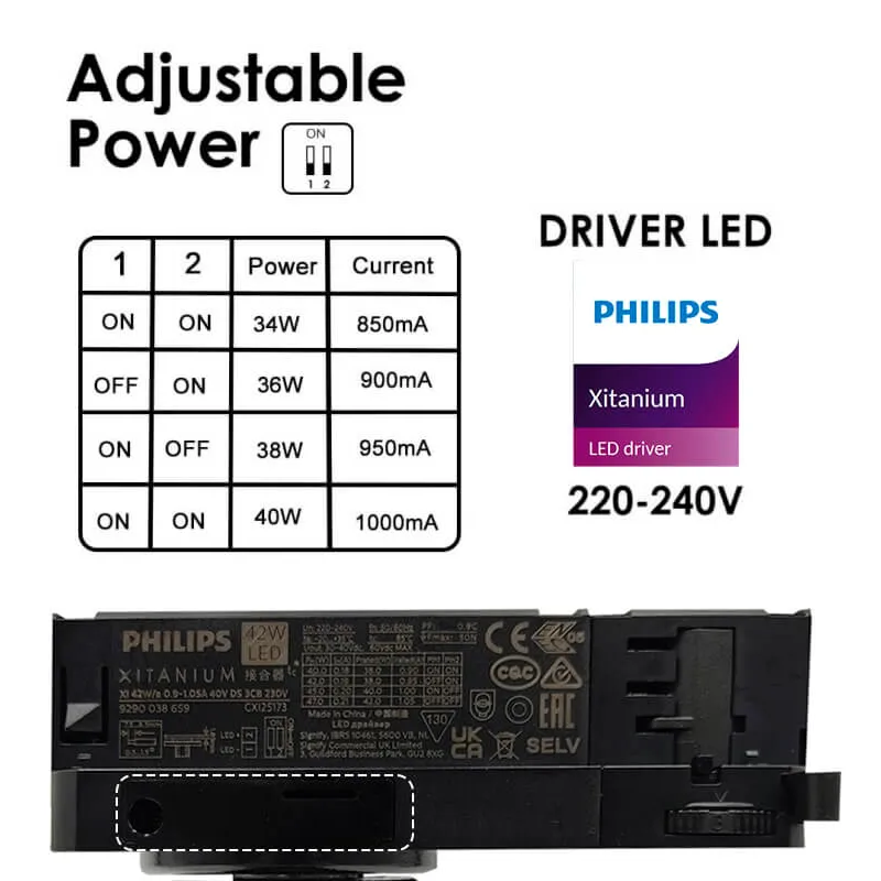 Foco LED 40W NEW MAYA 3CCT | Driver Philips Xitanium | Carril Trifásico | UGR13 | 24º - 60º | Negro