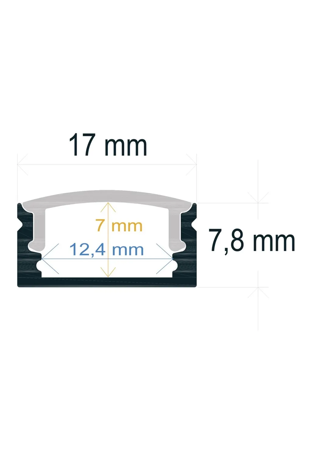 Perfil Aluminio Negro 2 metros en superficie | para Tiras de LED | 17mm x 7,8mm