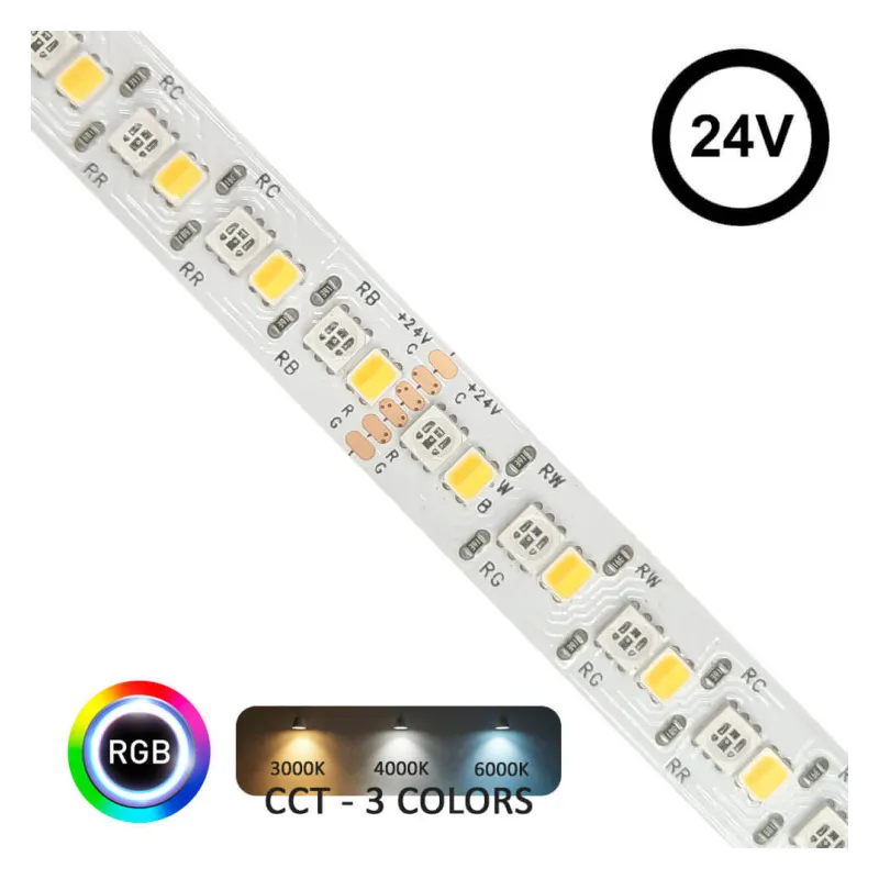 Tira LED 24V RGB+CCT | 216xLED/m | 10m | SMD3535+2835 | 20W/M | IP20