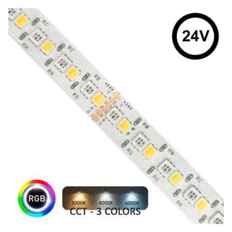 Tira LED 24V RGB+CCT | 216xLED/m | 10m | SMD3535+2835 | 20W/M | IP20