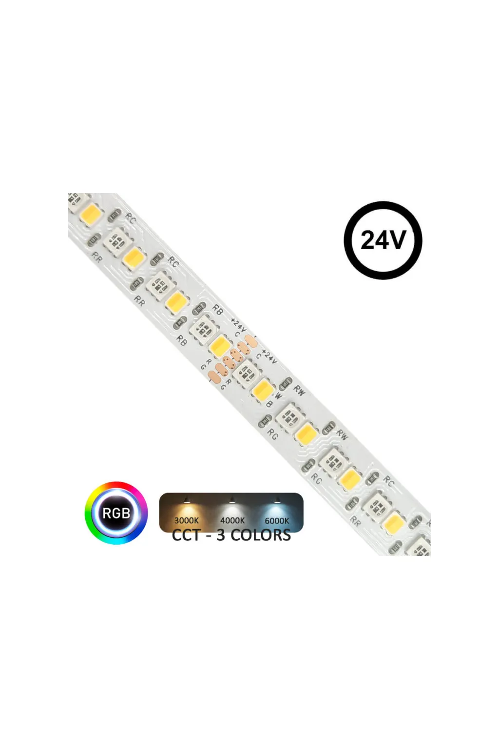Tira LED 24V RGB+CCT | 216xLED/m | 10m | SMD3535+2835 | 20W/M | IP20