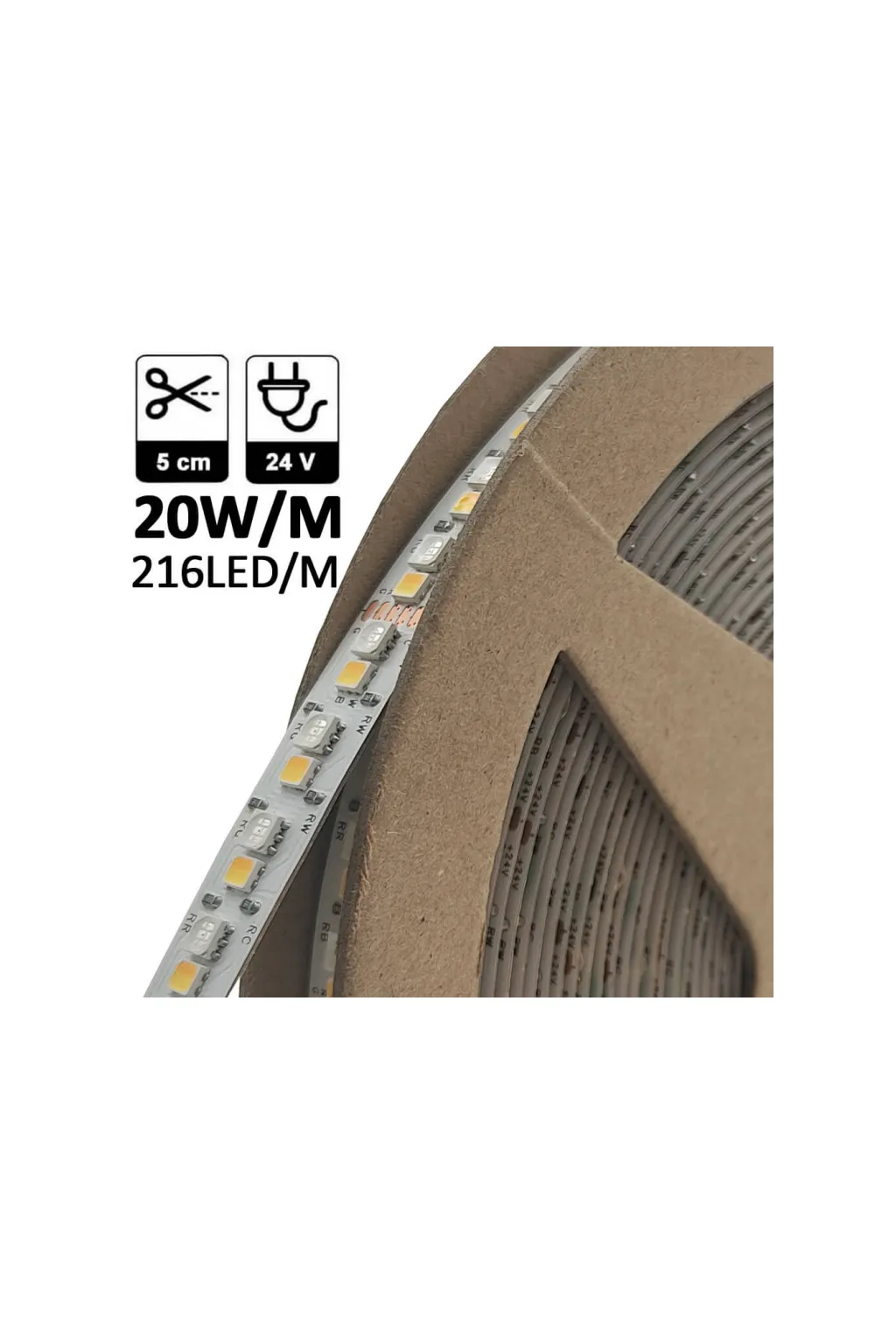 Tira LED 24V RGB+CCT | 216xLED/m | 10m | SMD3535+2835 | 20W/M | IP20