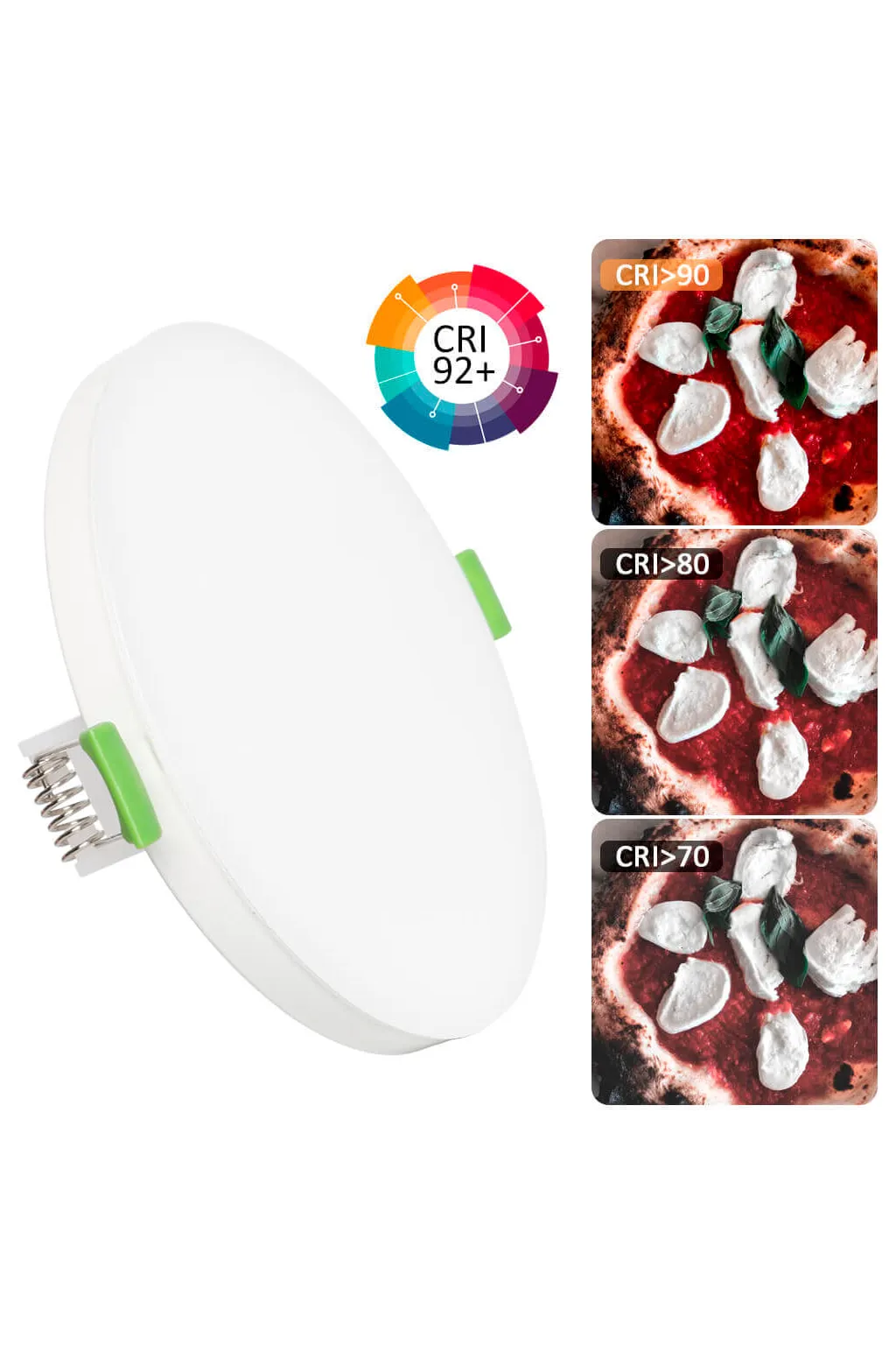 Downlight LED Circular 16W 20W 24W Frameless 4CCT | Ajustable 80-190mm | Blanco | CRI92