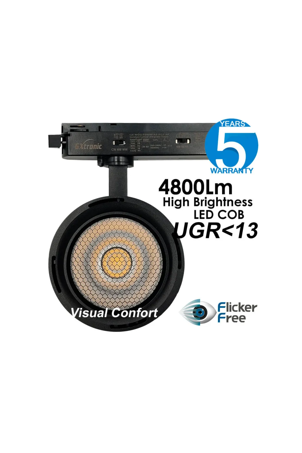 Foco LED 40W-28W Monofásico - ROMA Negro - Driver GxTronic - Óptica Regulable 24º-60º - UGR13 - CCT