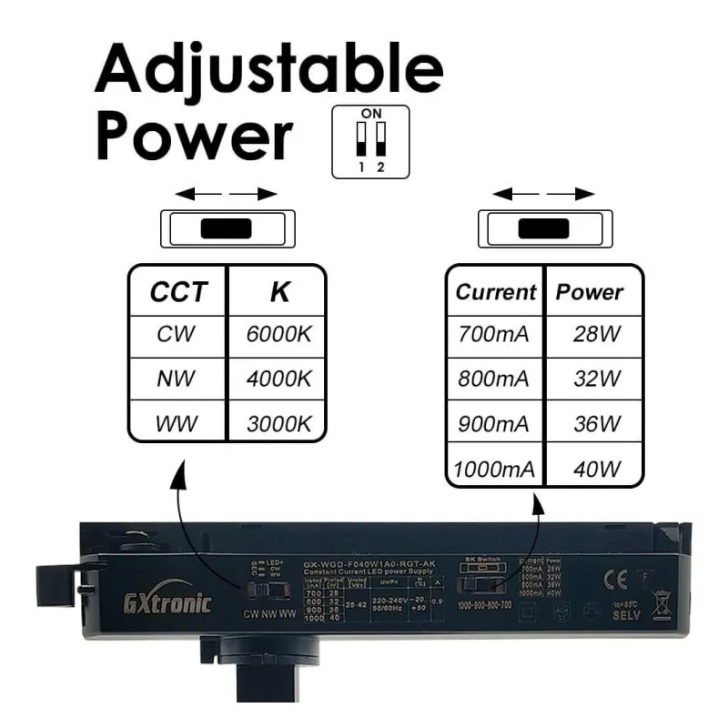 Foco LED 40W-28W Monofásico - ROMA Negro - Driver GxTronic - Óptica Regulable 24º-60º - UGR13 - CCT