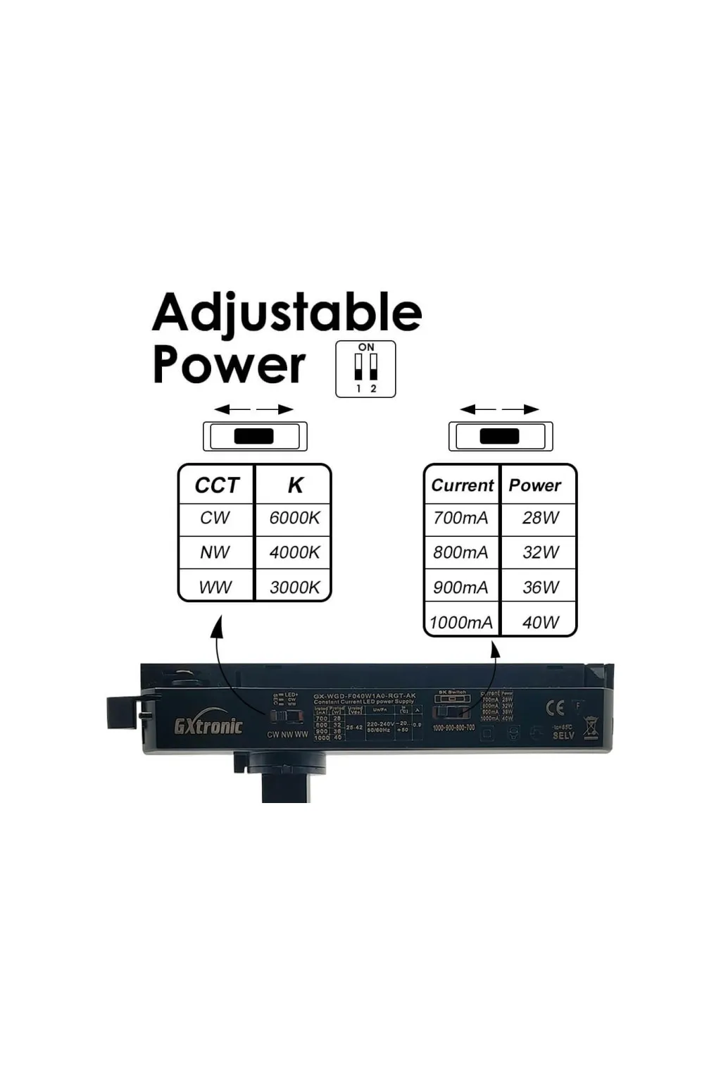 Foco LED 40W-28W Monofásico - ROMA Negro - Driver GxTronic - Óptica Regulable 24º-60º - UGR13 - CCT