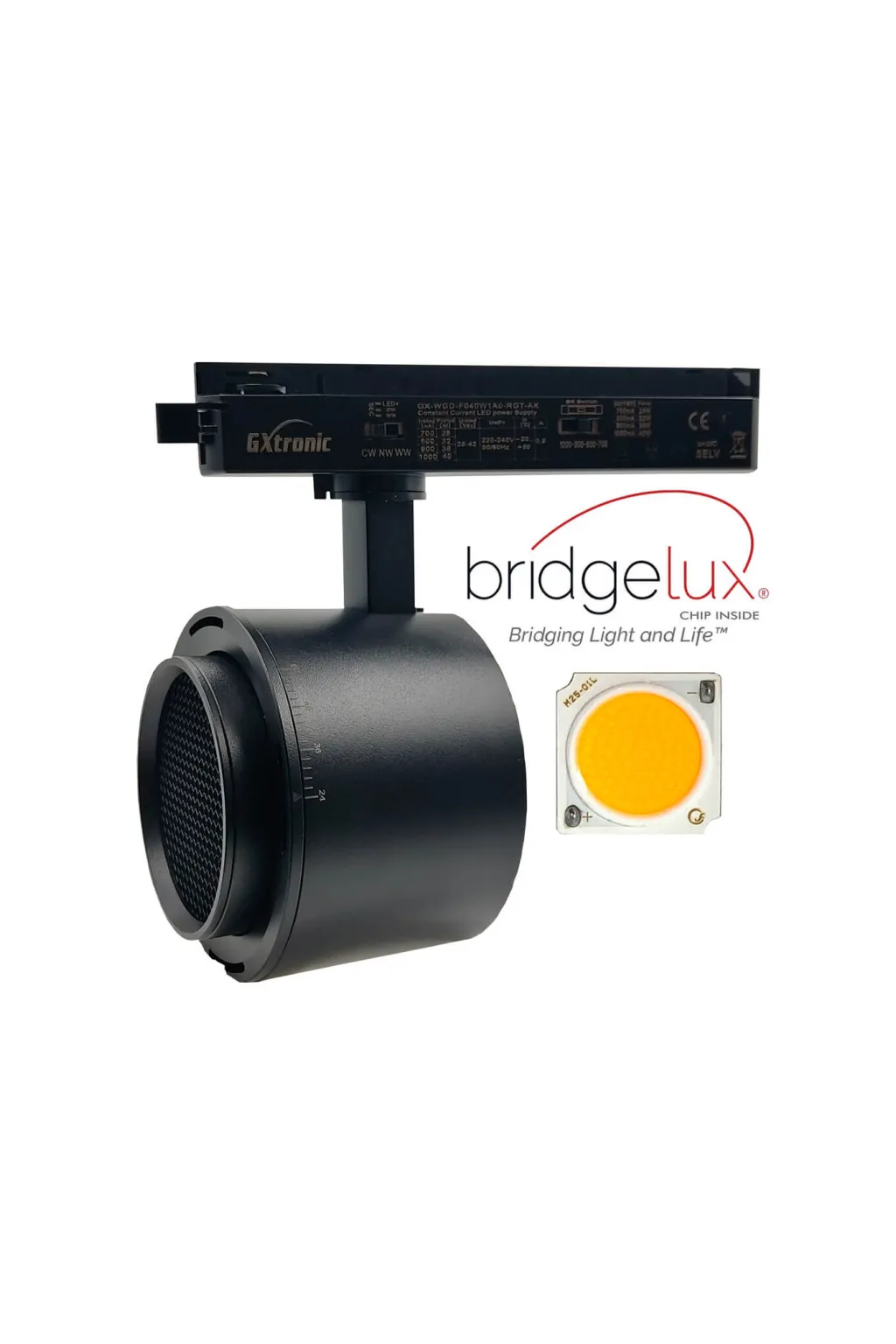 Foco LED 40W-28W Monofásico - ROMA Negro - Driver GxTronic - Óptica Regulable 24º-60º - UGR13 - CCT