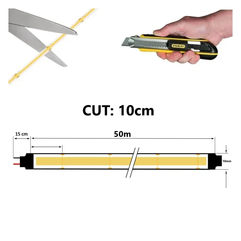 50 METROS Tira LED COB 220V | 10W/M | 240 LED/M |1200Lm/M| FLIP CHIP | 50m | IP65 | Corte 10cm