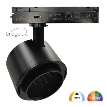 Foco LED carril monofásico negro 28W-40W CCT chip Bridgelux