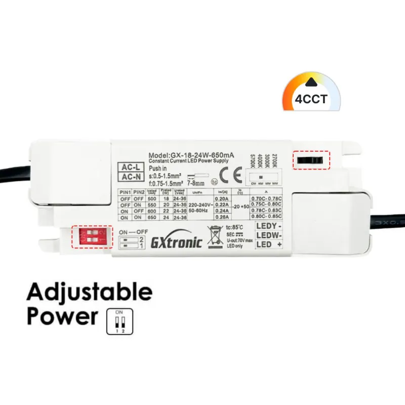 Driver downlight LED potência ajustável 16W 20W 24W e seletor 4CCT